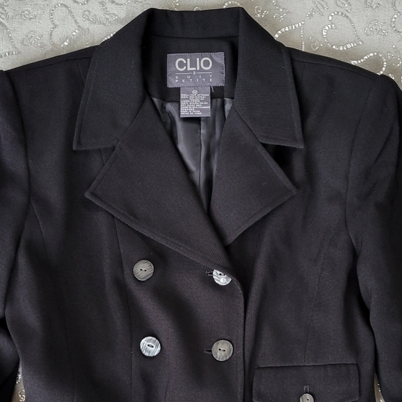 Vintage Black Clio Blazer Double Breasted Short Lightweight Military Pea Coat 10 - Picture 2 of 8